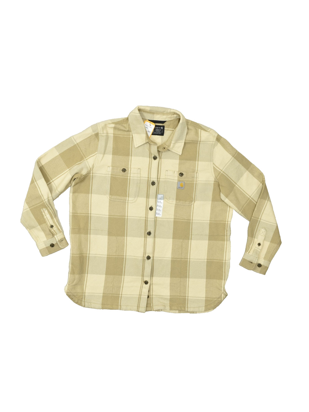 Carhartt Women's Loose Twill Shirt Jacket Shacket Beige Plaid Size L Cotton NEW